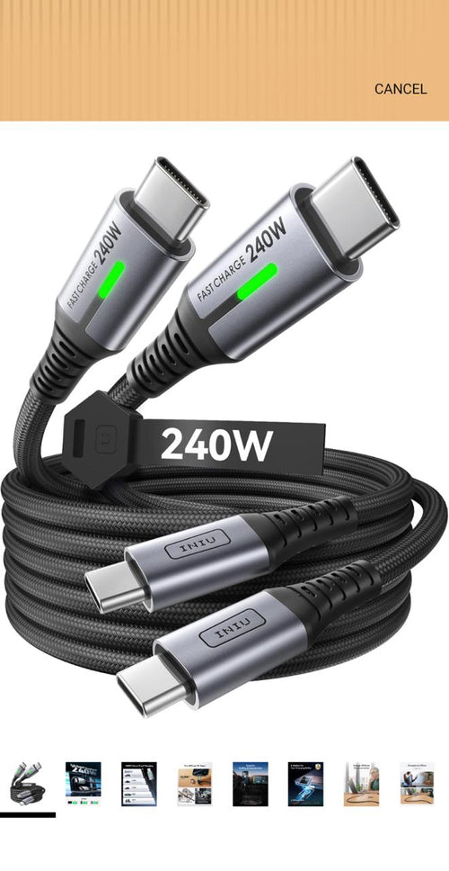 240W USB-C to USB-C Fast Charging Cable – Ultra Fast Type-C Charger (Heavy Duty Braided)